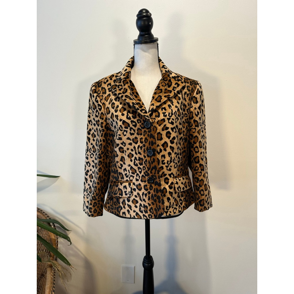A|Line Leopard Print Jacket | Y2K Faux Fur Blazer | Tailored Animal Print - 14